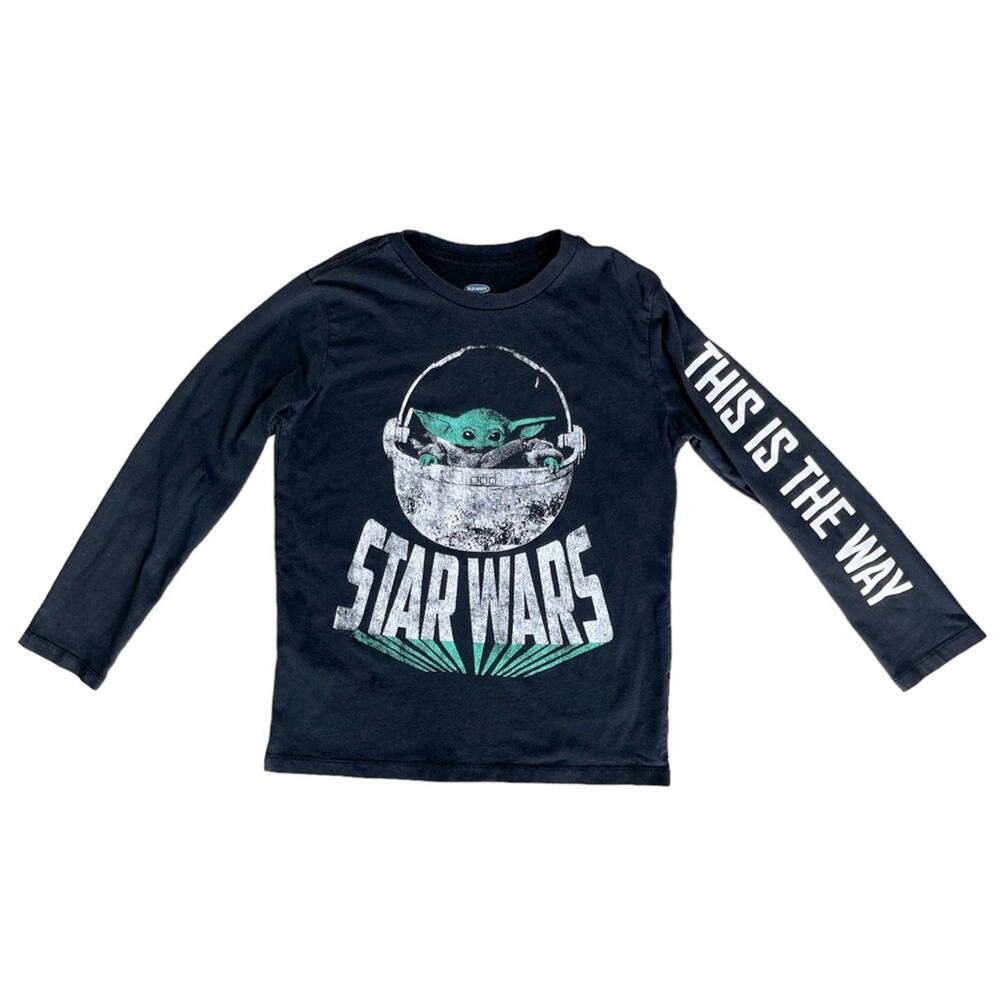 OLD NAVY Black Long Sleeve ‘Star Wars Baby Yoda’ T-Shirt Boys Size Large (10-12)